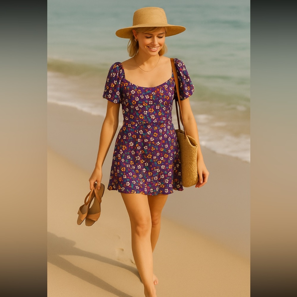 - Band of the Free -  NWT - viscose - flower print dress - smocked back